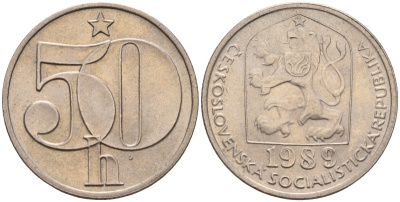 Чехословакия 50 геллеров 1989 KM 89 медно-никель 4152-965