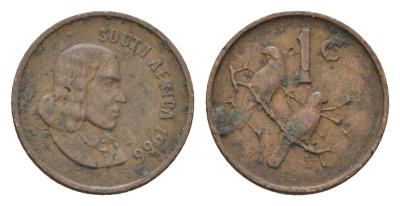 ЮАР 1 цент 1966 Ян ван Рибек (1619-1677), South Africa, легенда на английском, капские воробьи KM 65.1 бронза 4669-1222