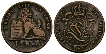 Бельгия 1 сантим 1869 KM 33.1 медь 4169-1065