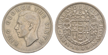 Новая Зеландия 1/2 кроны 1949 Георг VI (1936-1952) KM 19 медно-никель 4645-626