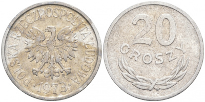 Польша 20 грошей 1973 MW KM А47, Parchimowicz 208m алюминий 4516-524