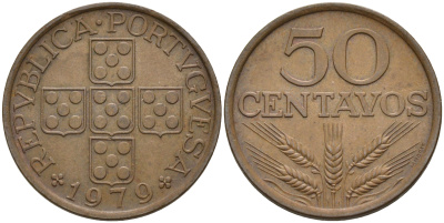 Португалия 50 сентаво 1970 KM 596 бронза 4589-436
