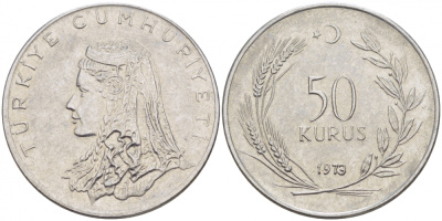 Турция 50 курушей 1973 Анатолийская невеста KM 899 нержавеющая сталь 4529-1222