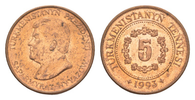Туркменистан (Туркмения) 5 тенге 1993 KM 2 сталь плакированная медью UNC 4647-1165