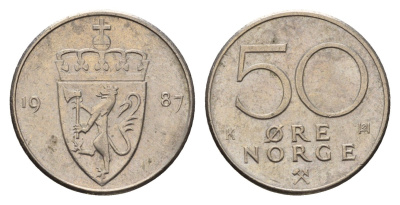 Норвегия 50 эре 1987 Улаф V (1957-1991) KM 418 медно-никель 3336-526