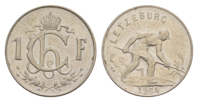 Люксембург 1 франк 1964 Шарлотта (1918-1964), сталевар KM 46.2 медно-никель 4643-533