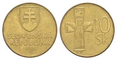 Словакия 10 крон 1993 MK KM 11.1 латунь aUNC 4563-731