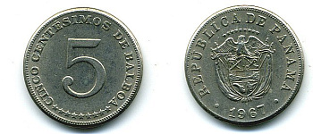 Панама 5 сентесимо 1967 KM 23.2 медно-никель 29-1254