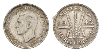 Австралия 3 пенса 1942 D, Георг VI (1936-1952) KM 37 серебро 4649-1063