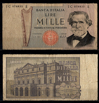 Италия 1000 лир 1973 Pick 101 c бумага 7221-68-2-1