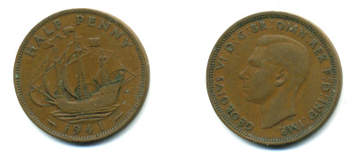 Великобритания 1/2 пенни 1941 Георг VI (1936-1952) KM 844, Spink 4115 бронза 4383-1016