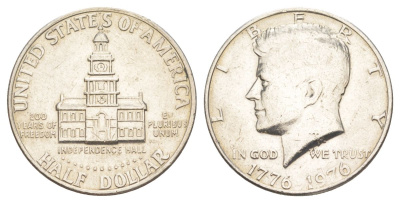 США 1/2 доллара (50 центов) 1976 200 лет независимости, Джон Кеннеди KM 205 медь плакированная медно-никелем aUNC 4545-225