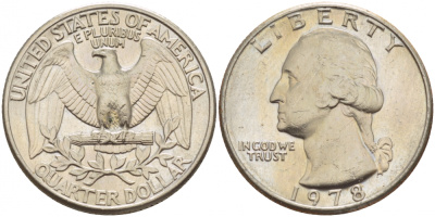 США 25 центов (квотер) 1978 Вашингтон KM А164а медь плакированная медно-никелем 4546-1254