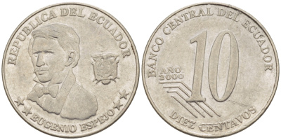 ЭКВАДОР 10 СЕНТАВО 2000 ЭУХЕНИО ЭСПЕХО KM 106 сталь 66-915