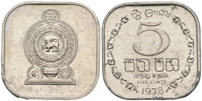 Шри-Ланка 5 центов 1978 KM 139a алюминий 4136-715