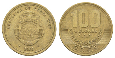 Коста-Рика 100 колонов 2000 KM 240 алюминиевая бронза 4631-741