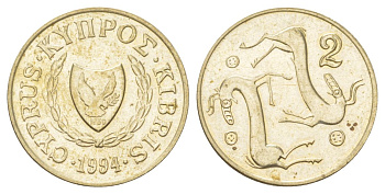 Кипр 2 цента 1994 KM 54.3 никель латунь aUNC 4627-857