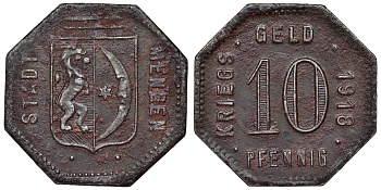 Менген 10 пфеннигов 1918  Funck 329.2, Men05 16584.2, Men18 20818.2 железо     4119-1235