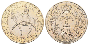 Великобритания 25 пенсов 1977 25 лет со дня коронации Елизаветы, Елизавета II (1952-2022), в оригинальной упаковке KM 894, Spink 4136 медно-никель 3-4-6-17