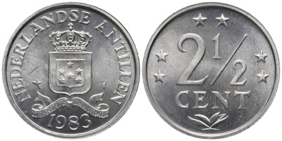 Нидерландские Антилы 2 1/2 цента 1983 Беатрикс (1980-2013) KM 9а алюминий UNC 4579-924