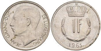 ЛЮКСЕМБУРГ 1 ФРАНК 1965 ВЕЛИКИЙ ГЕРЦОГ ЖАН KM 55 медно-никель 63-634