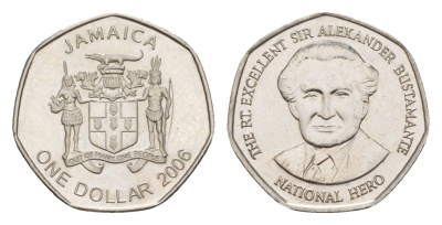 Ямайка 1 доллар 2006 Александр Бустаманте KM 164 сталь плакированная никелем UNC 4643-131
