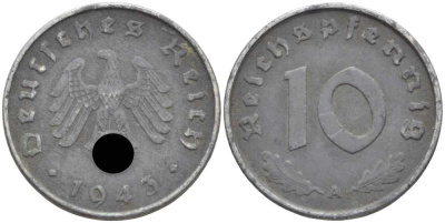 Германия 10 рейхспфеннигов 1943 A KM 101, J.371 цинк 4401-617