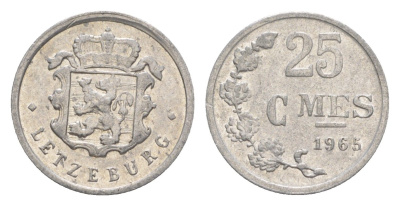 Люксембург 25 сантимов 1965 Герцог Жан (1964-1999) KM 45a алюминий 4643-523