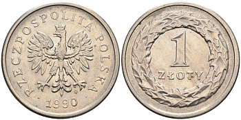 Польша 1 злотый 1990 MW KM 282, Parchimowicz 707a медно-никель 4388-725