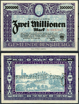 Германия, Бенсберг 2000000 марок 1923 нотгельд, 10.08.1923 бумага UNC (пресс) 444-108-1-2