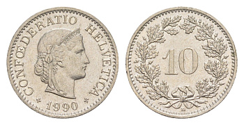 Швейцария 10 раппенов 1990 B KM 27 медно-никель 4625-823