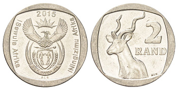 ЮАР 2 ранда 2015 редкий год медь плакированная никелем 4628-346