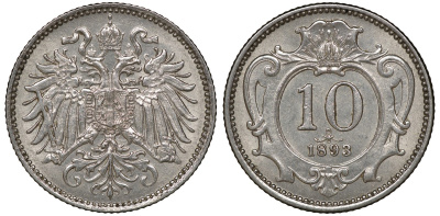 Австрия 10 геллеров 1893 Франц Иосиф I KM 2802 никель 4163-716