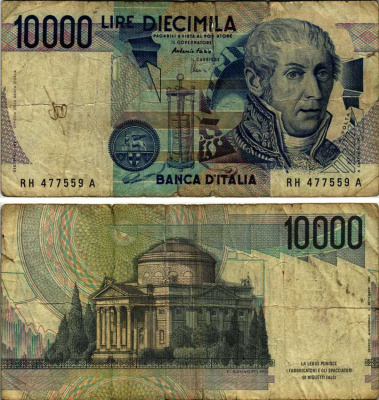 Италия 10000 лир 1984 Вольта, музей Храм Вольтиано Pick 112d бумага 6312-61-3-2