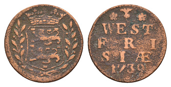 Нидерланды, Голландская Республика, Западная Фрисландия 1 дуит 1739 KM A100 медь 4655-559