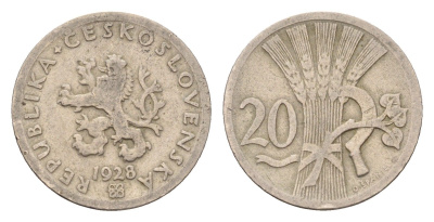 Чехословакия 20 геллеров 1928 KM 1 медно-никель 4643-1052