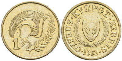 Кипр 1 цент 1993 KM 53.3 никель латунь 4174-1148