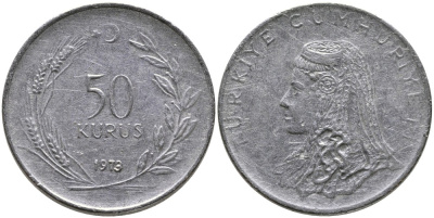 Турция 50 курушей 1973 Анатолийская невеста KM 899 нержавеющая сталь 4541-847