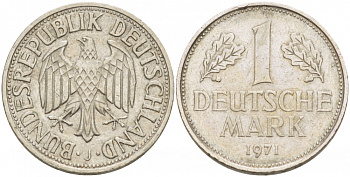 ФРГ 1 МАРКА 1971 J KM 110, J. 385 медно-никель 3718-1135