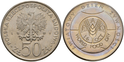 Польша 50 злотых 1981 MW, Продовольственная программа - ФАО Y 127 медно-никель UNC 81-821