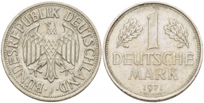 ФРГ 1 МАРКА 1971 J KM 110, J. 385 медно-никель 3718-1135