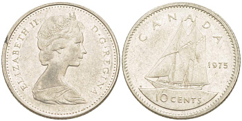 Канада 10 центов 1975 Елизавета II (1952-2022), парусник KM 77.1 никель 4516-1258