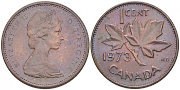 Канада 1 цент 1973 Елизавета II (1952-2022), кленовый лист KM 59.1 бронза 44-119