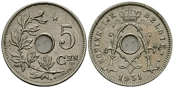 Бельгия 5 сантимов 1931 Belgie KM 67 медно-никель 4173-336