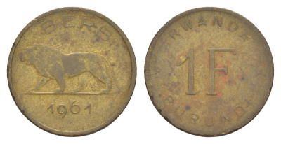 Руанда-Бурунди 1 франк 1961 KM 1 латунь 4647-1228