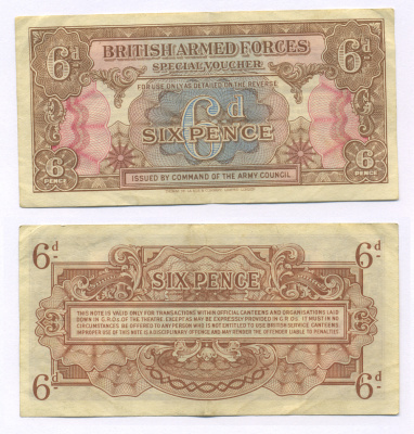 АНГЛИЯ 6 ПЕНСОВ 1946 TDLR, ДЛЯ ВООРУЖЕННЫХ СИЛ Pick M10a бумага 7214-13-3-2
