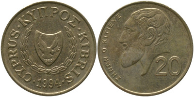 Кипр 20 центов 1994 KM 62.2 никель латунь 4402-327