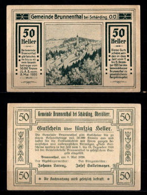 Австрия, Брунненталь 50 геллеров 1920 Jaksc/Pick JPR0111-50 бумага aUNC 2193-45-2-2