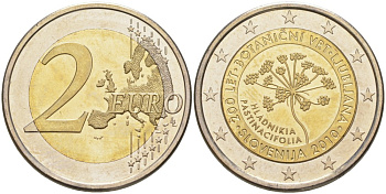 Словения 2 евро 2010 200 лет ботаническому саду Любляны KM 94 биметалл UNC 4185-626