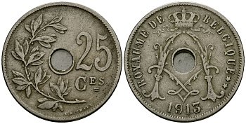Бельгия 25 сантимов 1913 Belgique KM 68 медно-никель 4168-1215